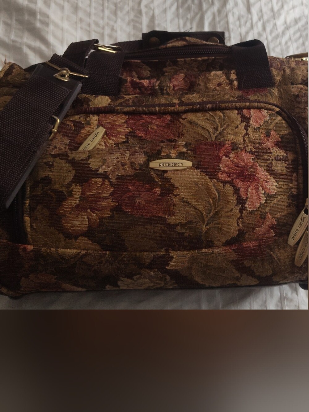 Pierre Cardin Brown Floral Tapestry Duffel Bag